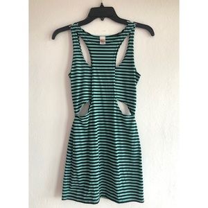 Striped mint green and black cut-out short dress